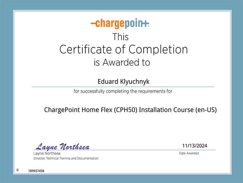 ChargePoint Home Flex Installation Course  certificate